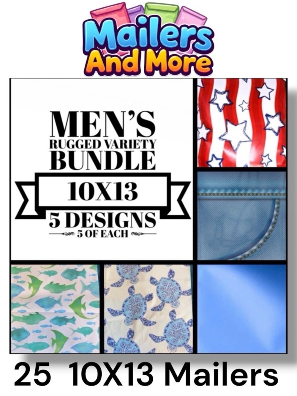 25 10x13 Mens Rugged Poly Mailers Variety Bundle - Picture 1 of 8